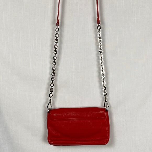 Calvin Klein Red Crossbody Bag / Wallet w Flap, Leather, Gold Chain, Lock Logo - Picture 5 of 12